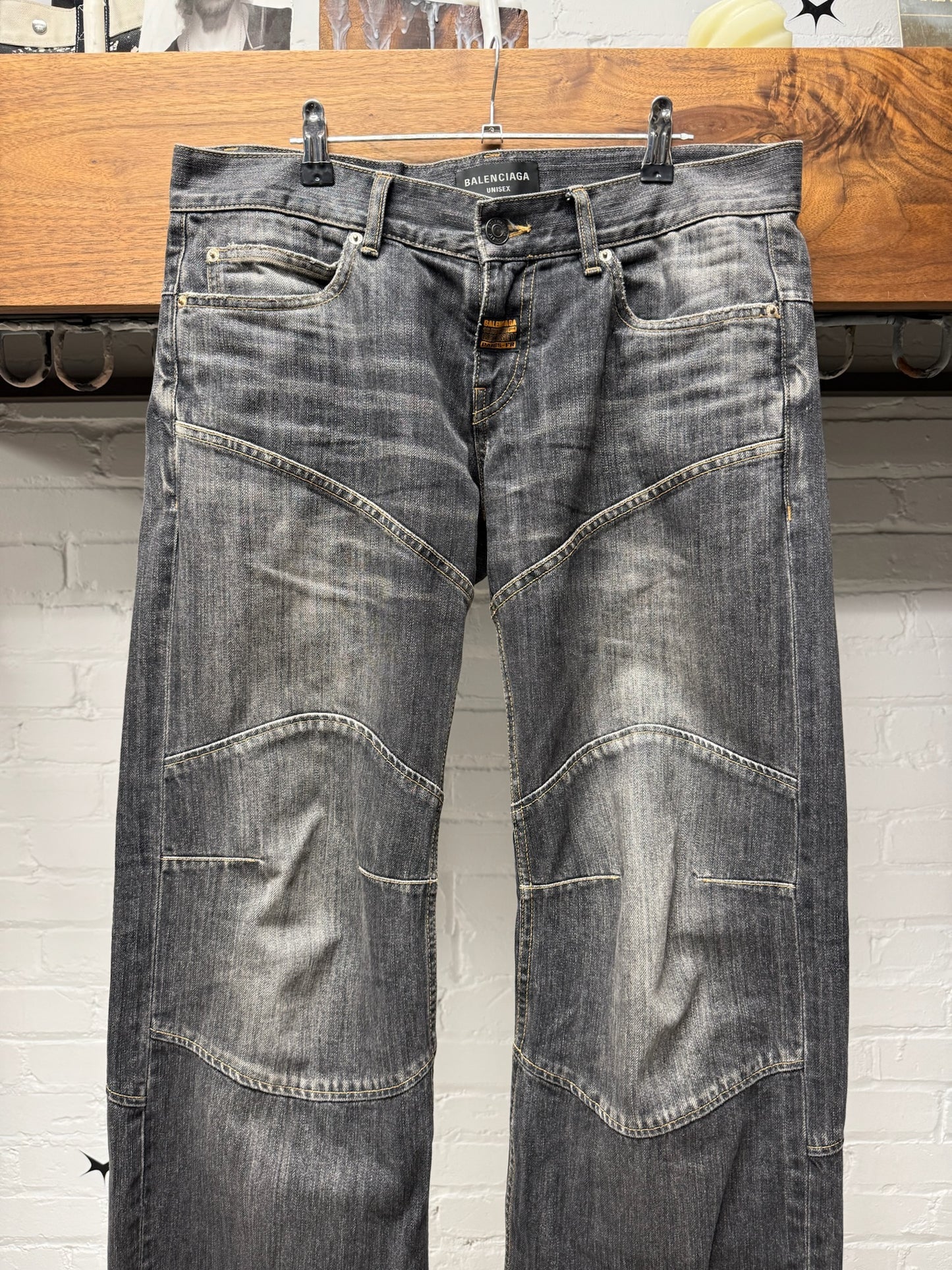 SS2025 Balenciaga ‘Armor Knee’ Washed Grey Bootcut Denim