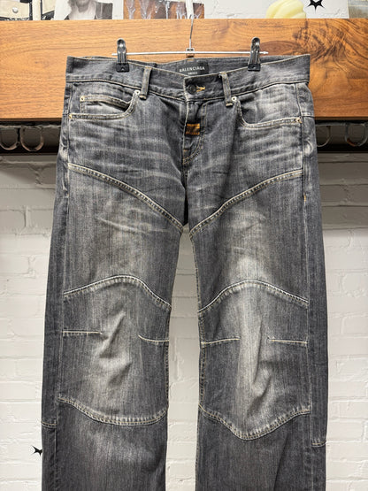 SS2025 Balenciaga ‘Armor Knee’ Washed Grey Bootcut Denim