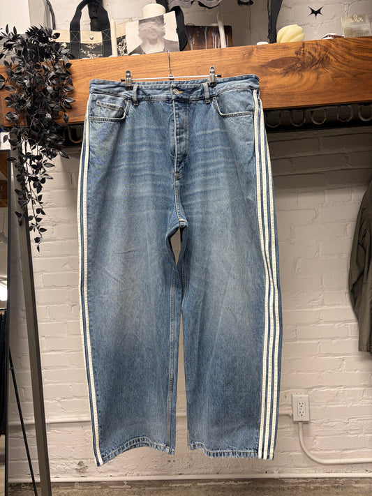 SS2023 Balenciaga x Adidas ‘Striped’ Blue Baggy Wide Leg Denim