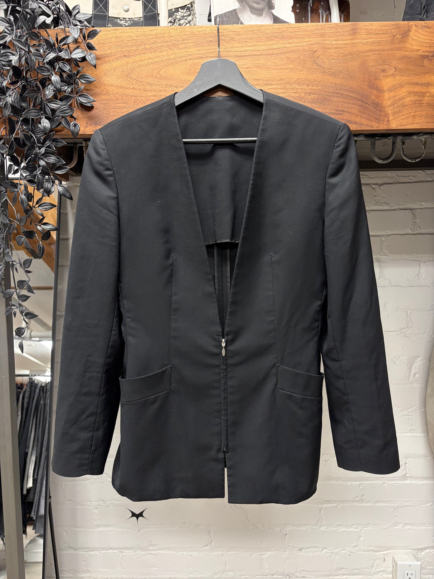 Vintage Jean Paul Gaultier ‘Collarless’ Deconstructed Black Blazer