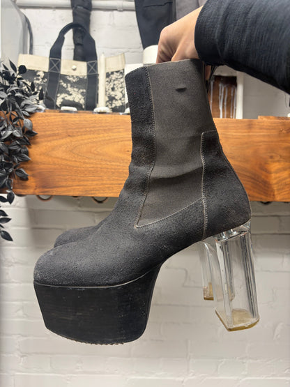 Rick Owens Black Suede ‘Kiss Heel’ Platform Boots