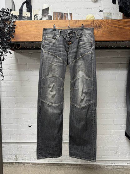 SS2025 Balenciaga ‘Armor Knee’ Washed Grey Bootcut Denim
