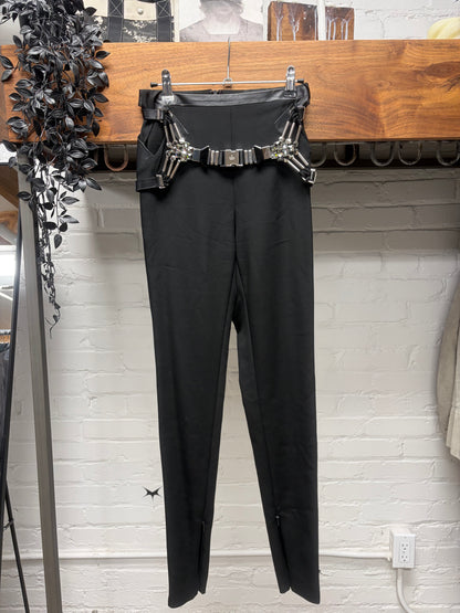 SS2010 Gucci by Frida Giannini Crystal Harness Closure Black Silk Trousers