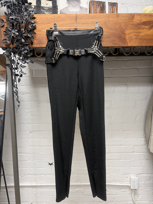 SS2010 Gucci by Frida Giannini Crystal Harness Closure Black Silk Trousers
