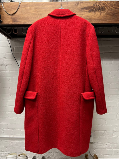 Raf Simons Cherry Red Wool Full Length Trench Coat