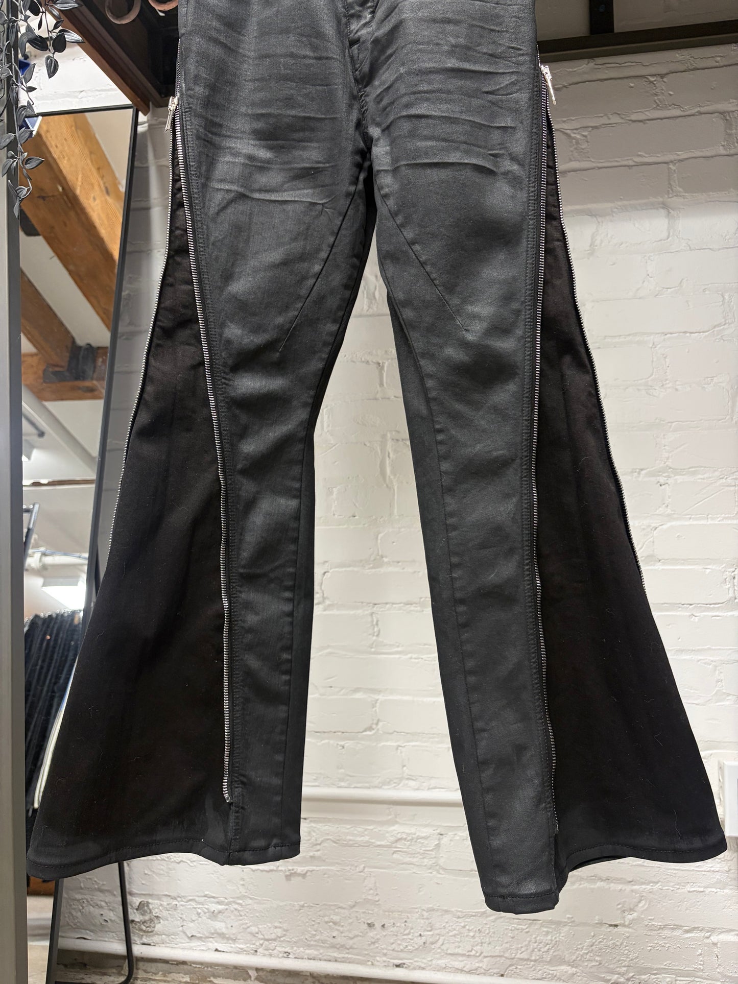 Rick Owens Waxed Black ‘Banana Bolans’ Flared Leg Denim