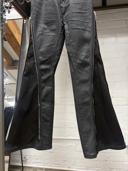Rick Owens Waxed Black ‘Banana Bolans’ Flared Leg Denim