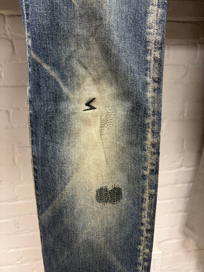 AW2007 Undercover ‘Apple’ Emrboidered Dirt Wash Blue Skinny Jeans