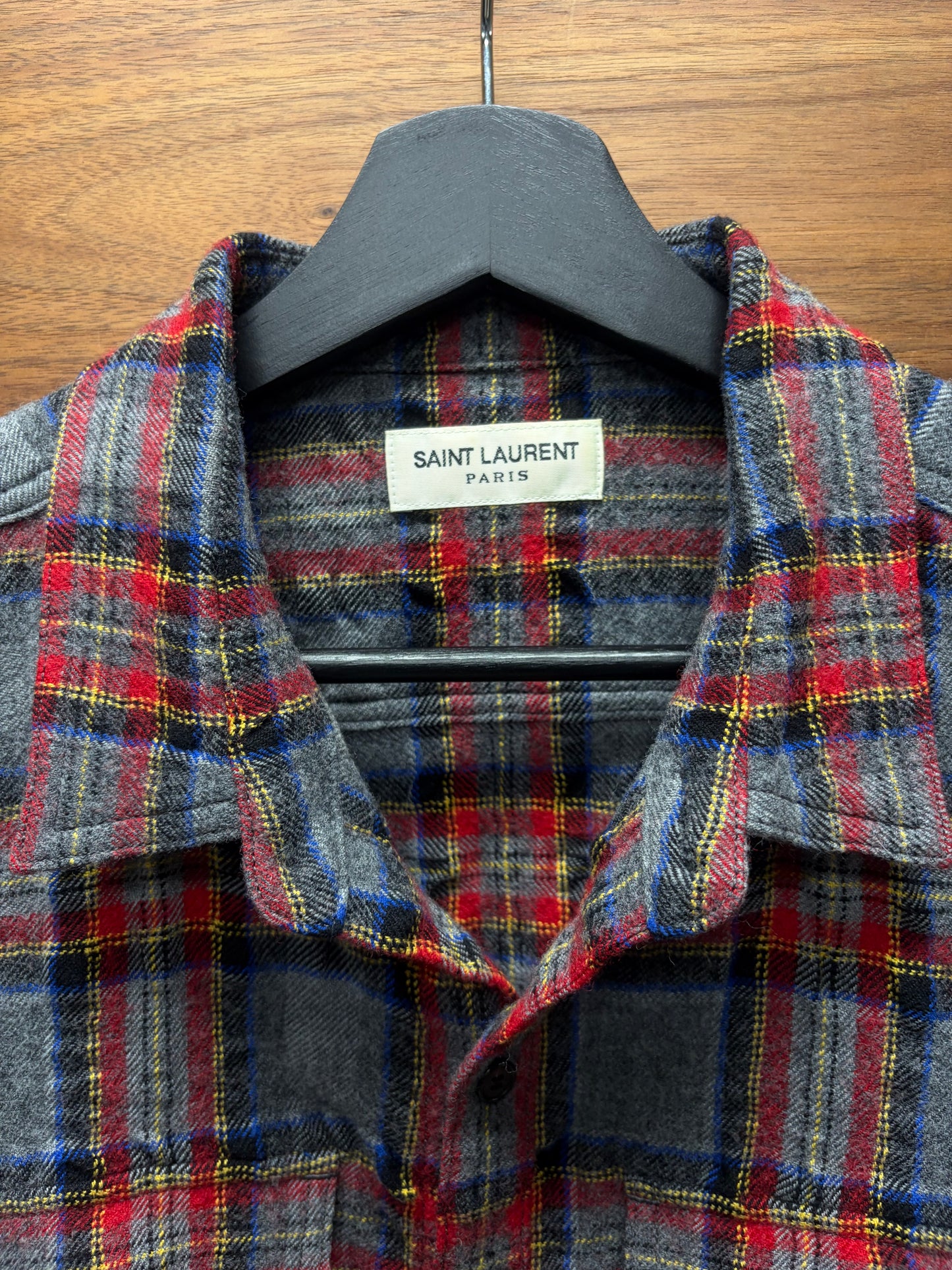 2021 Saint Laurent Plaid Wool Flannel Button Up Shirt