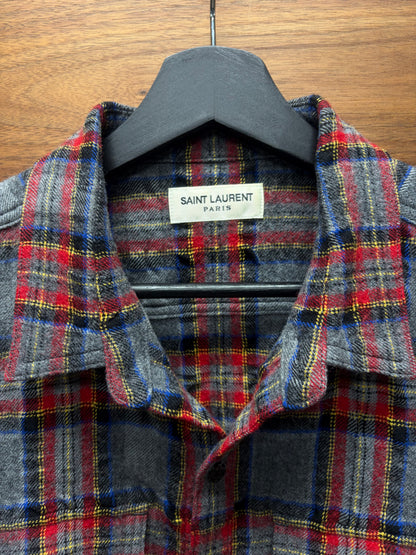 2021 Saint Laurent Plaid Wool Flannel Button Up Shirt