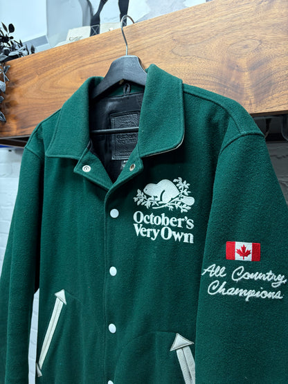 OVO x Roots Embroidered Logo Green/White Wool Letterman Varsity Jacket