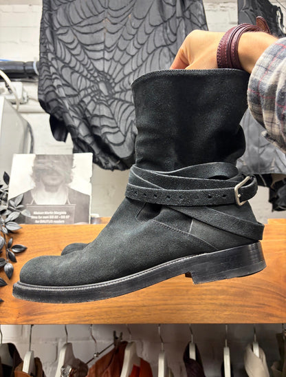 Kris Van Assche Black Suede ‘Chelsea’ Ankle Boots with Belting Wraps