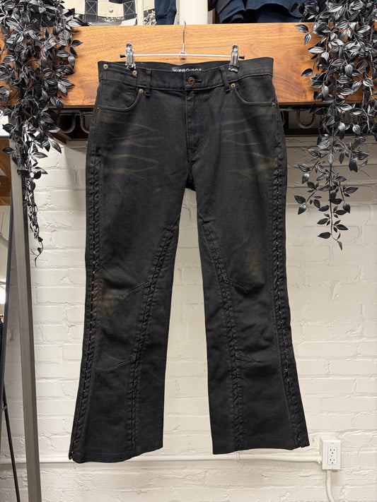 Y-Project ‘Hook n Eye’ Waxed Black Flared Leg Denim