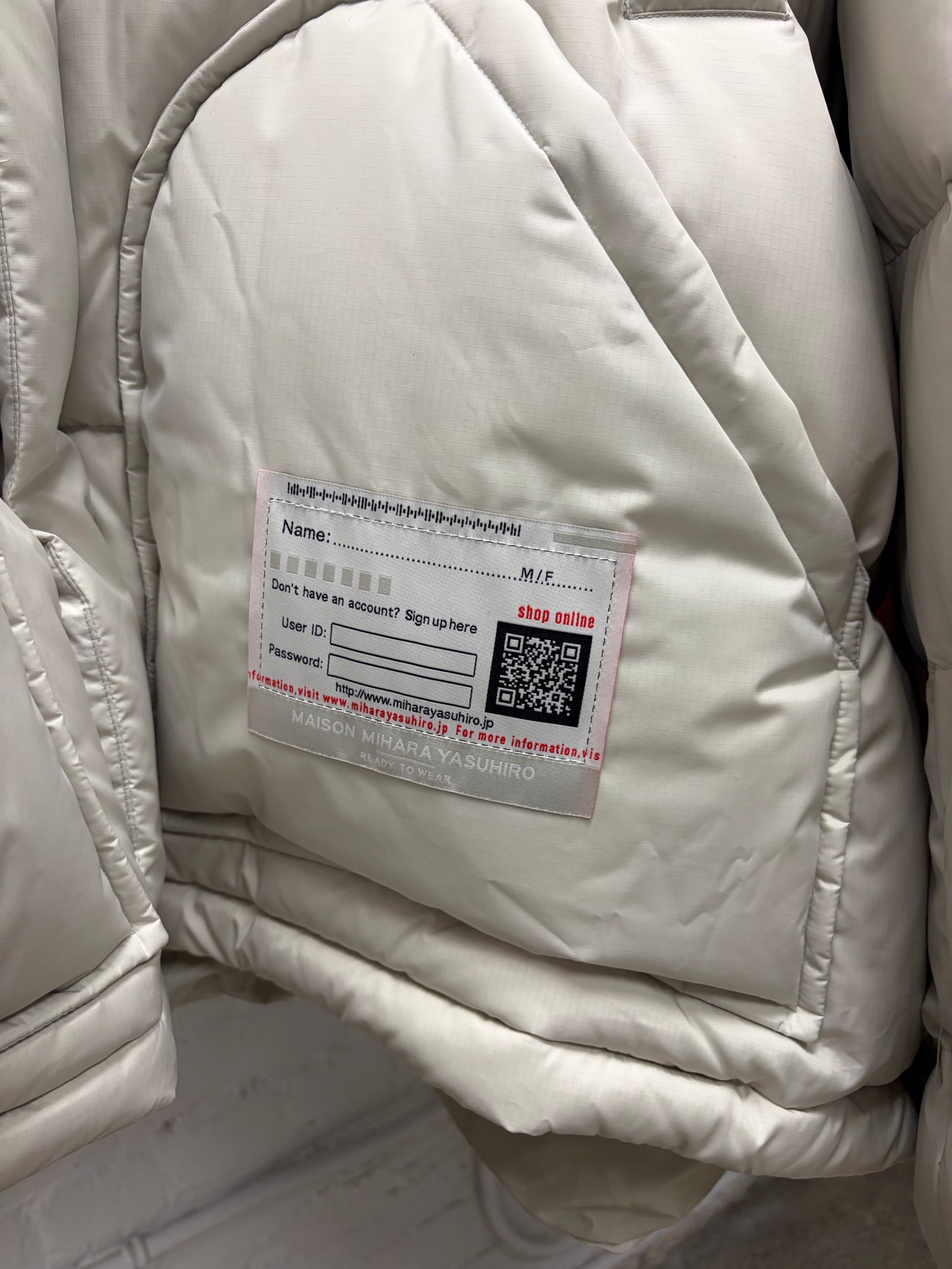 Mihara Yasuhiro ‘Big Zipper’ Oversized Cream Down Filled Puffer Jacket