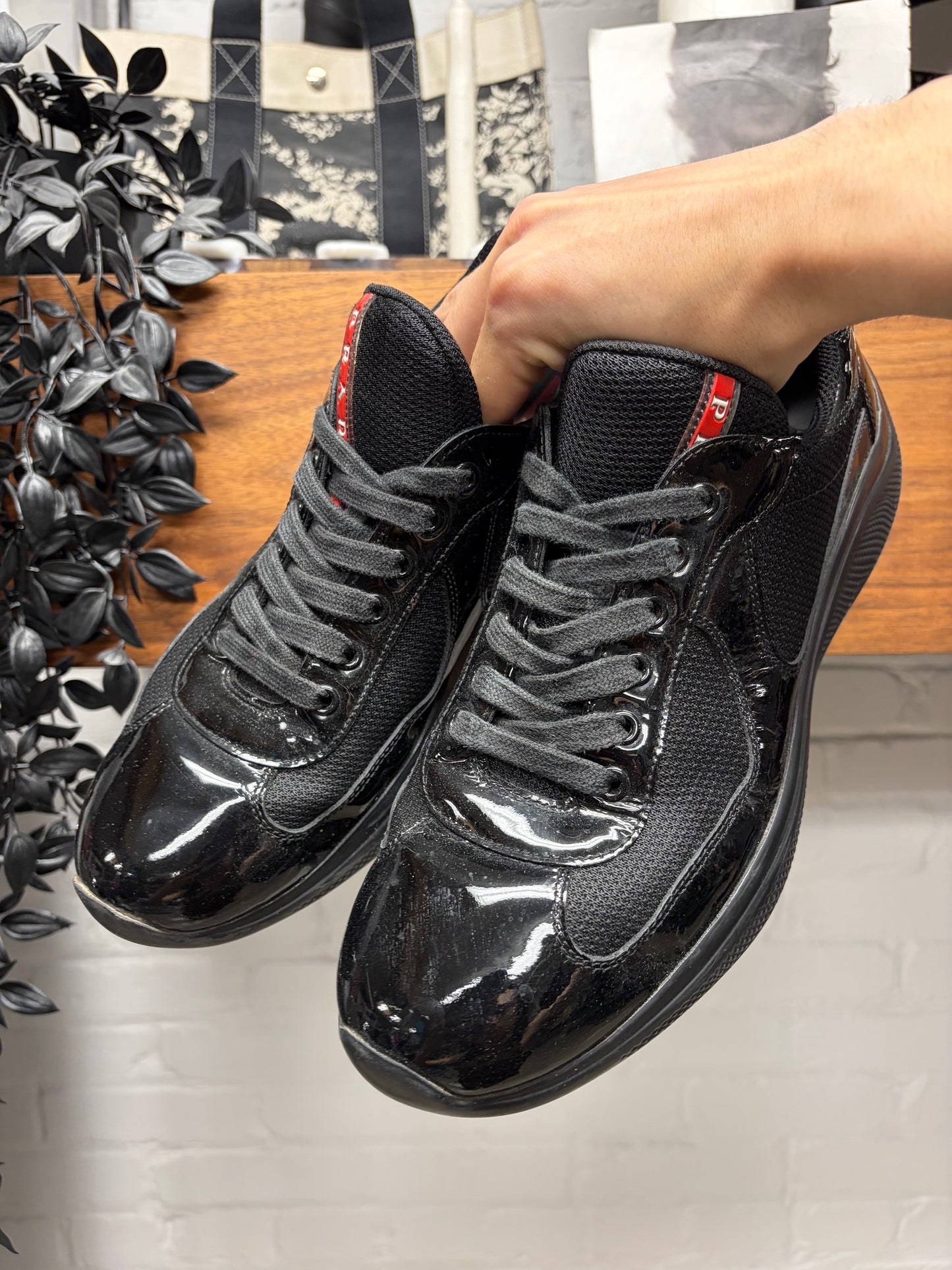 Prada ‘Americas Cup’ Black Patent Leather Low Top Sneakers
