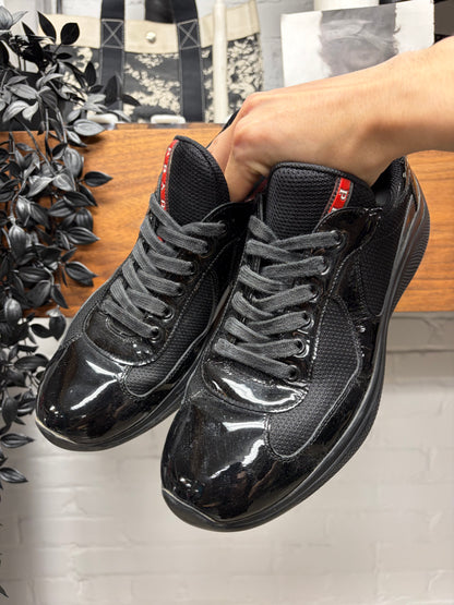 Prada ‘Americas Cup’ Black Patent Leather Low Top Sneakers