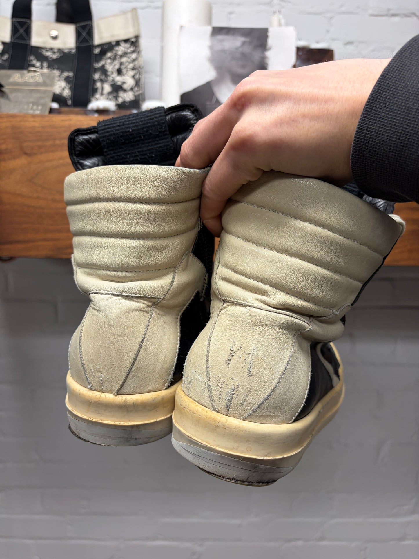 Rick Owens ‘Short Tongue’ Geobasket Black/Milk Sneakers