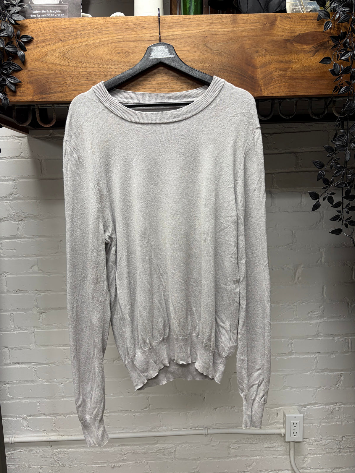 SS2020 Maison Margiela Grey Wool Knit Sweater with Suede Elbow Patches