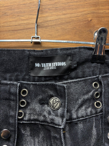 No Faith Studios Black Heavy Flare Cargo Denim