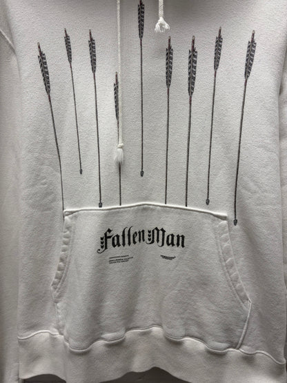 AW2020 Undercover ‘Fallen Man’ Arrow Rain White Graphic Hoodie