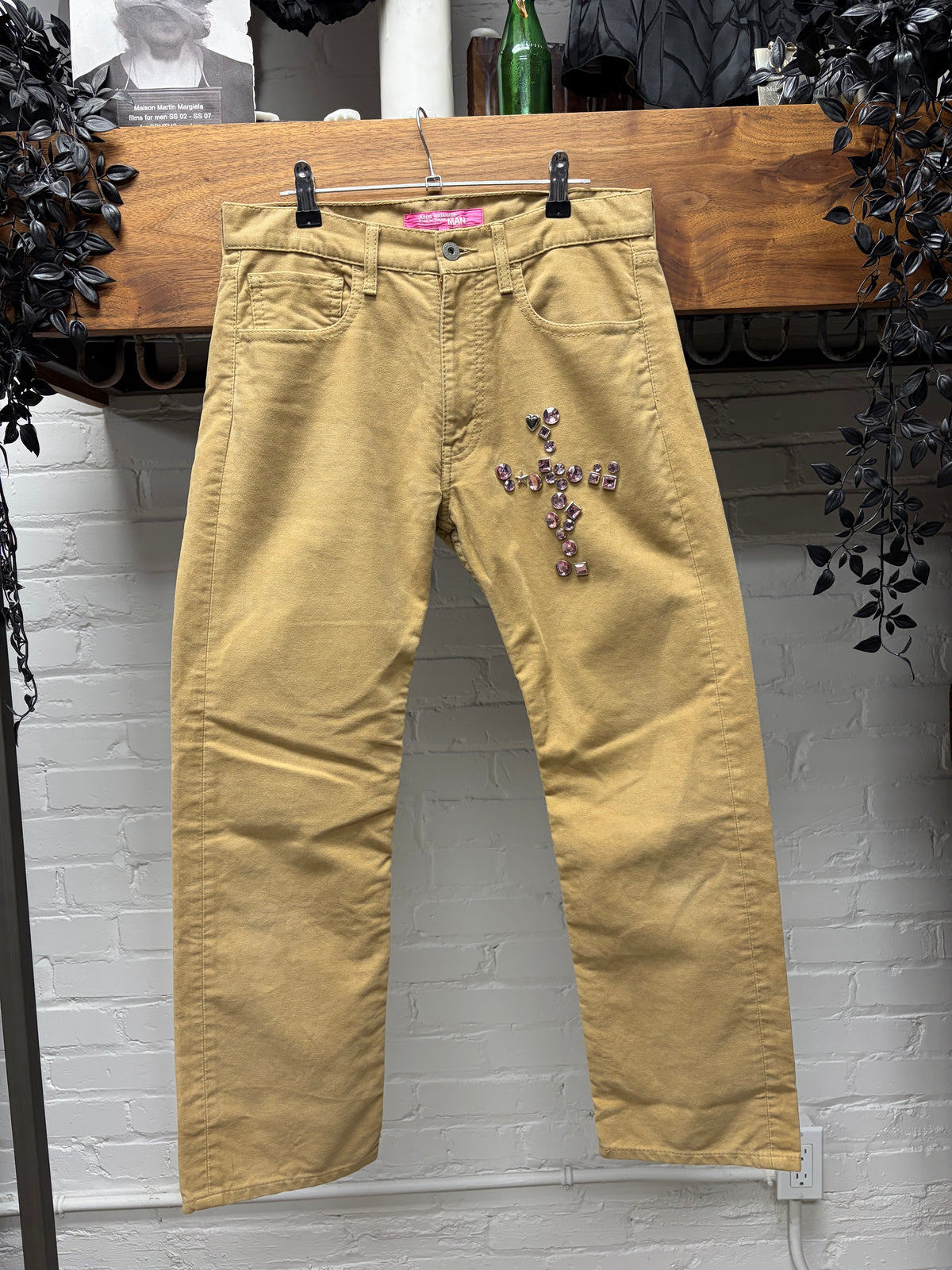 AW2002 Junya Watanabe ‘Jewel’ Pink Cross Studded Moleskin Bootcut Pants