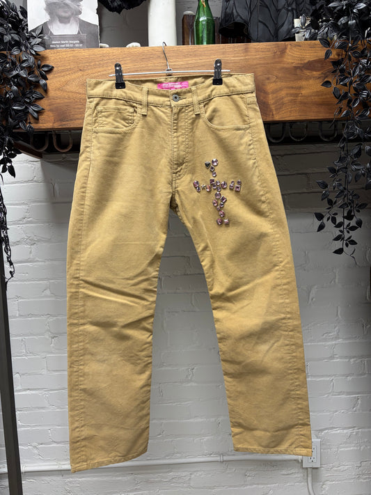 AW2002 Junya Watanabe ‘Jewel’ Pink Cross Studded Moleskin Bootcut Pants