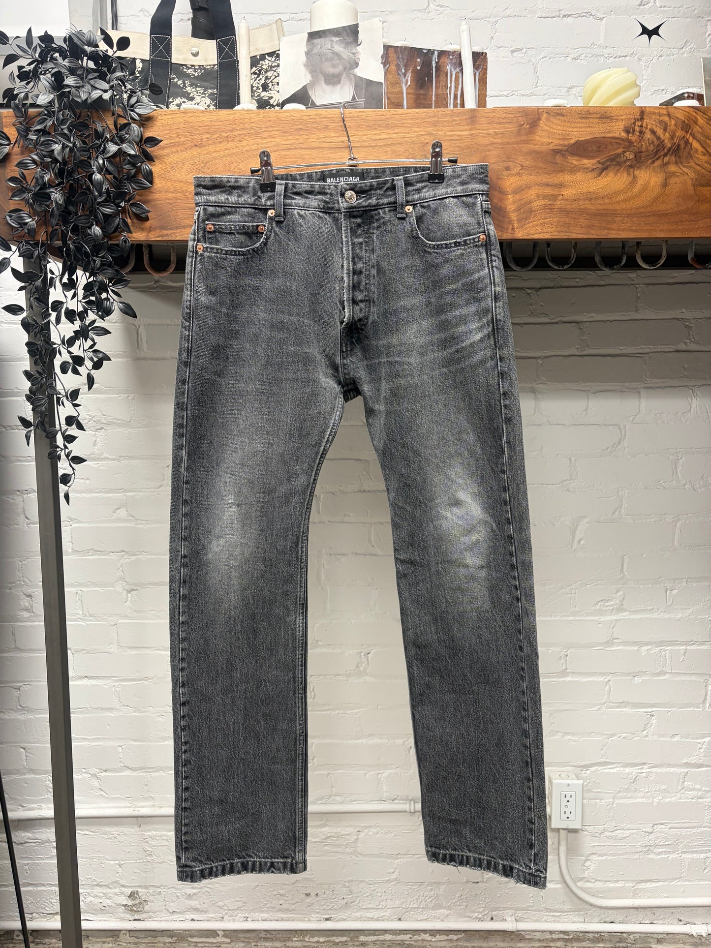 2021 Balenciaga Washed Black Straight Leg Denim