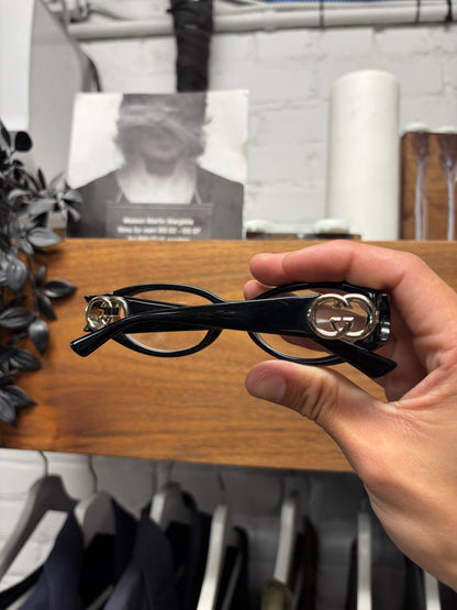 Gucci Black/Silver ‘GG Interlock Logo’ Oval Shape Glasses
