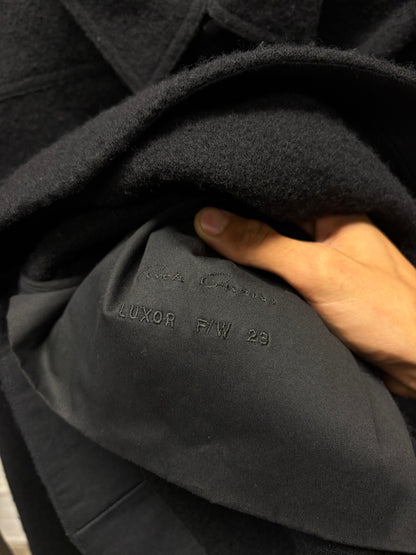 AW2023 Rick Owens ‘Luxor’ Virgin Wool ‘Shoulder Strap’ Black Button Snap Overshirt