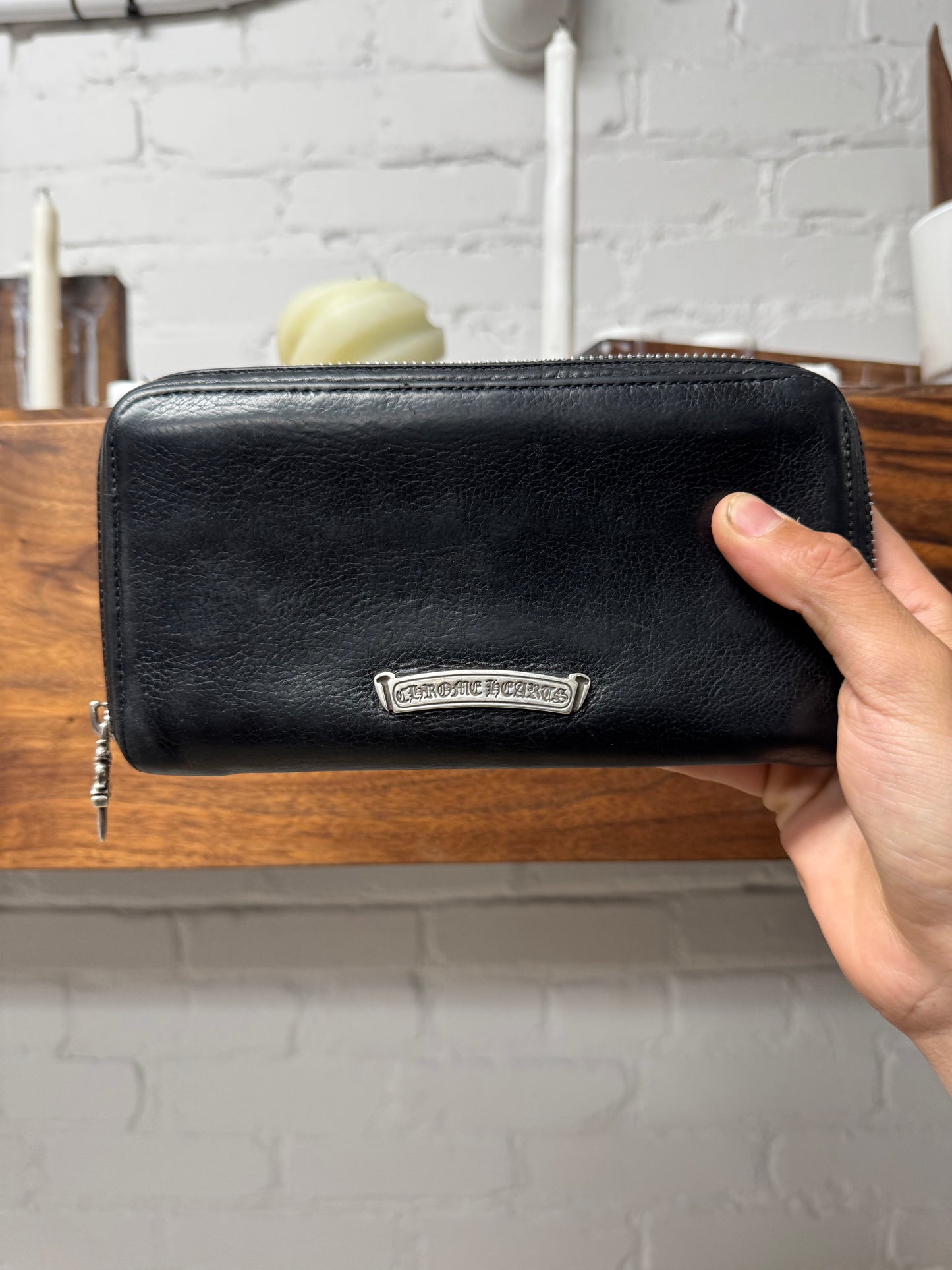Chrome Hearts ‘Fleur De Lis’ Dagger Zip Black Calfskin Leather Long Wallet