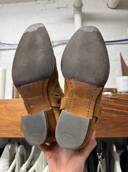 Saint Laurent ‘Wyatt’ Harness Brown Suede Pointed Toe Boots