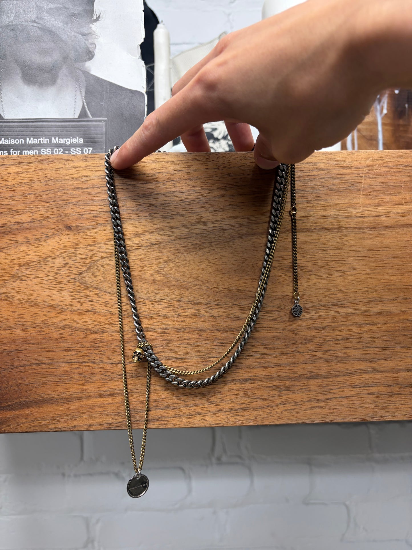 Alexander McQueen Two Tone Gold/Silver Layered Skull Charm Necklace