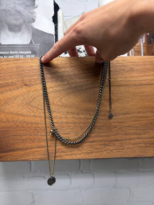 Alexander McQueen Two Tone Gold/Silver Layered Skull Charm Necklace