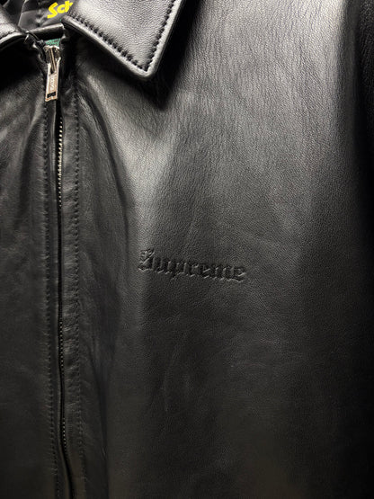 SS2024 Supreme x Schott Black ‘Embossed Logo’ Lambskin Leather Zip-Up Jacket