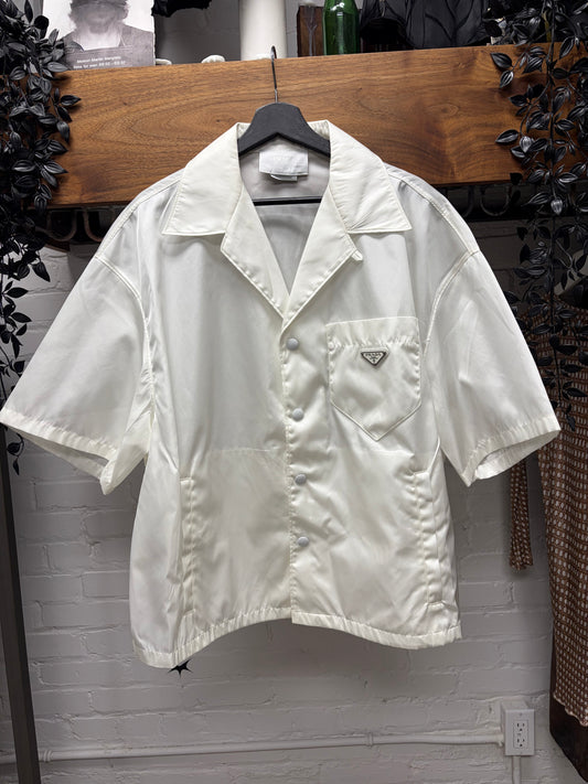 Prada Re-Nylon White Camp Collar Button Up Shirt
