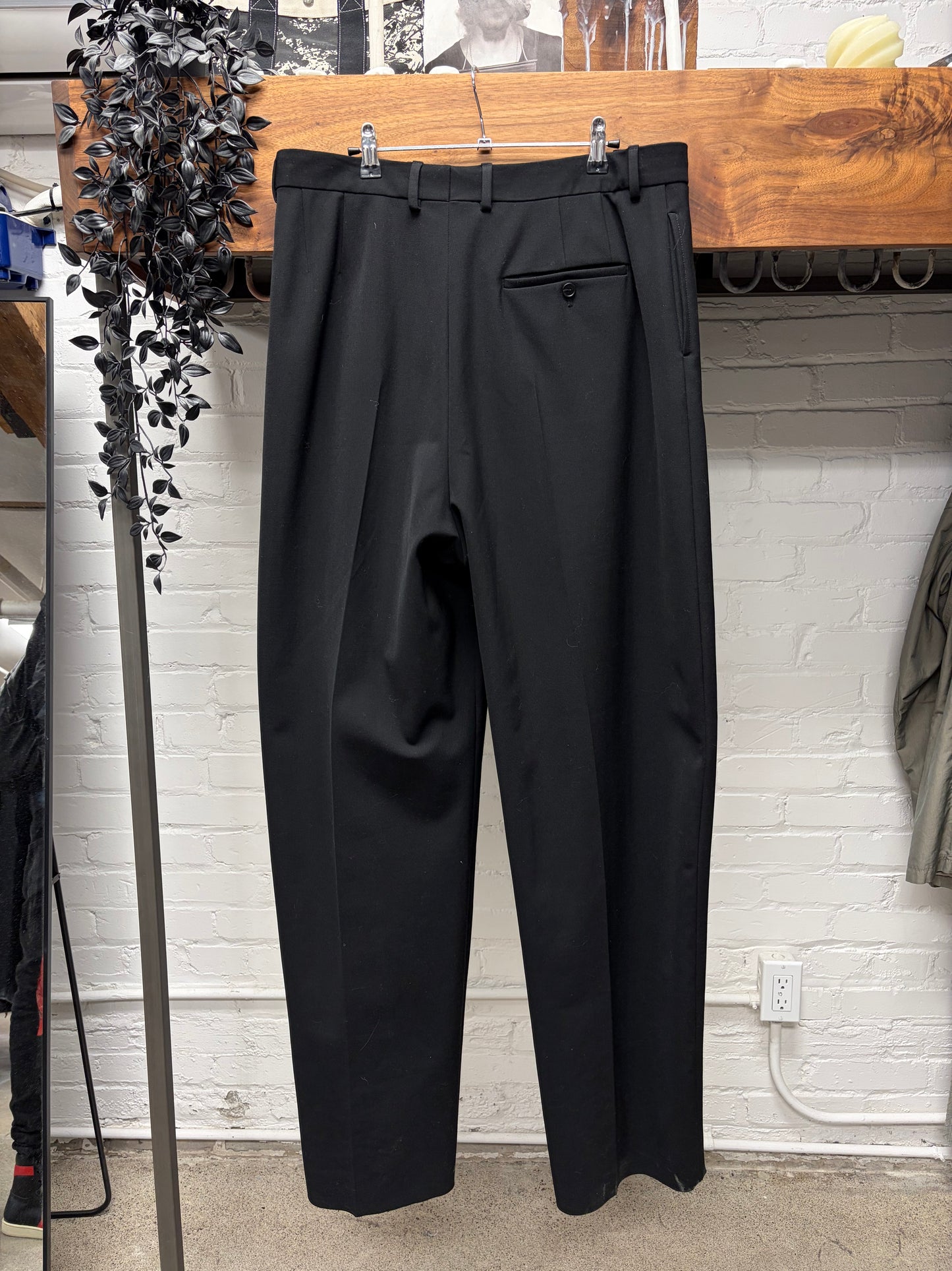 2022 Balenciaga Heavyweight Pleated Black Wide Leg Trousers