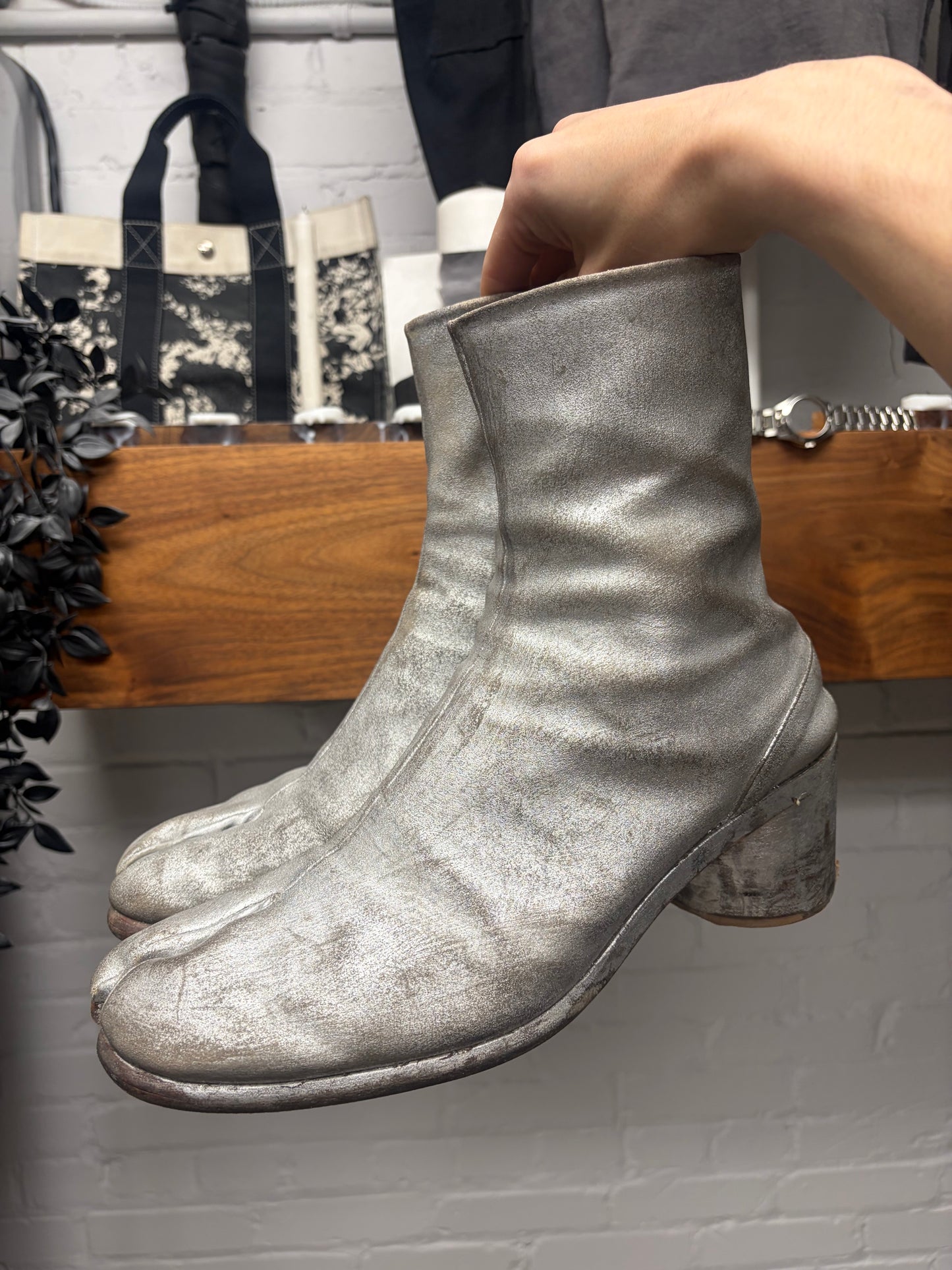 Maison Margiela Painted Silver Platform Heel ‘Tabi’ Split Toe Boots