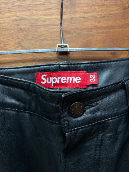 AW2023 Supreme Black Leather Double Knee Carpenter Pants