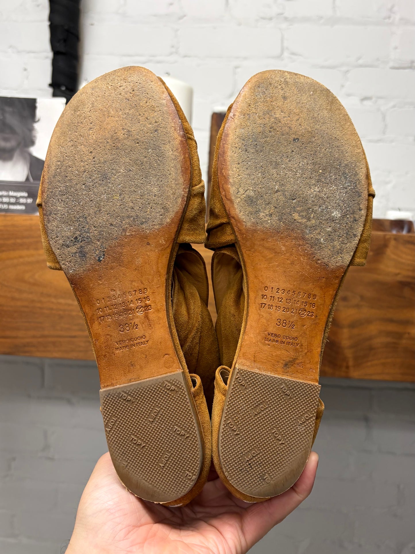 Maison Margiela Peep Toe Brown Suede Sandals