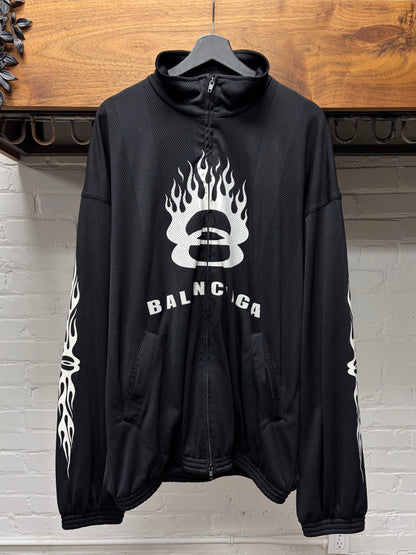 2024 Balenciaga ‘Unity Flame’ Mesh Black Oversized Zip-Up Track Jacket