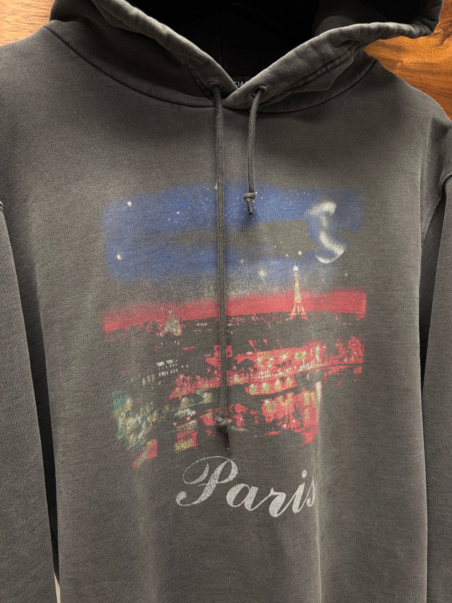 AW2017 Balenciaga ‘Paris Skyline’ Faded Grey Drawstring Hoodie