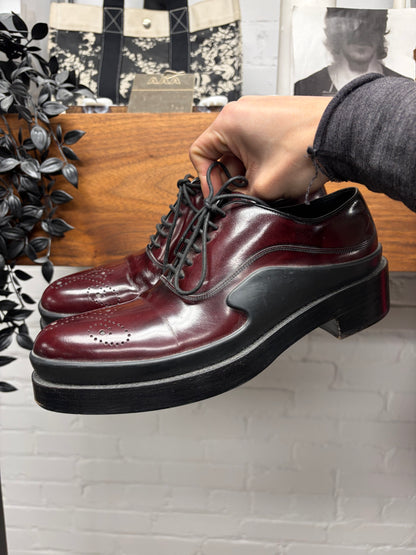 AW2015 Prada Brushed Red Leather Wingtip Oxford Derbys