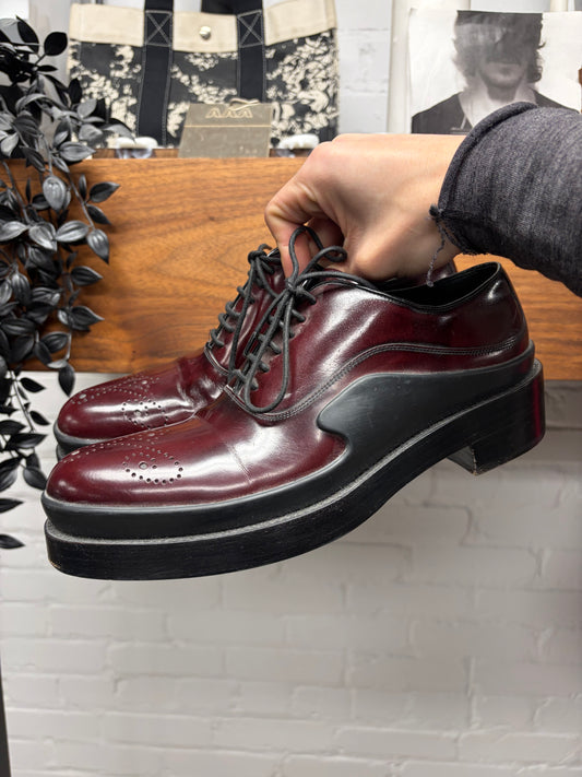 AW2015 Prada Brushed Red Leather Wingtip Oxford Derbys