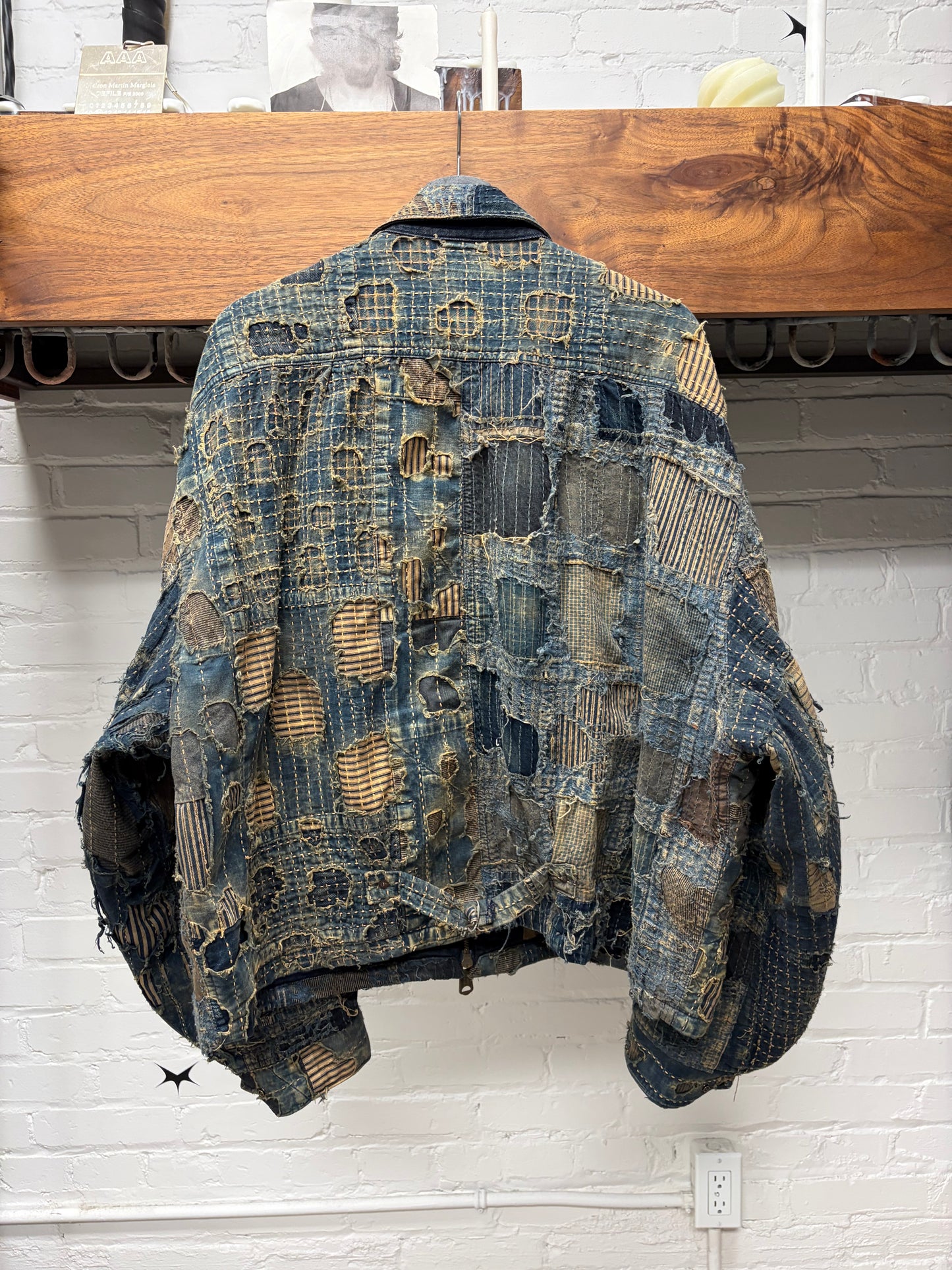 Kaptial ‘Boro’ Repaired Blue Zip-Up Buckle Back Denim Jacket