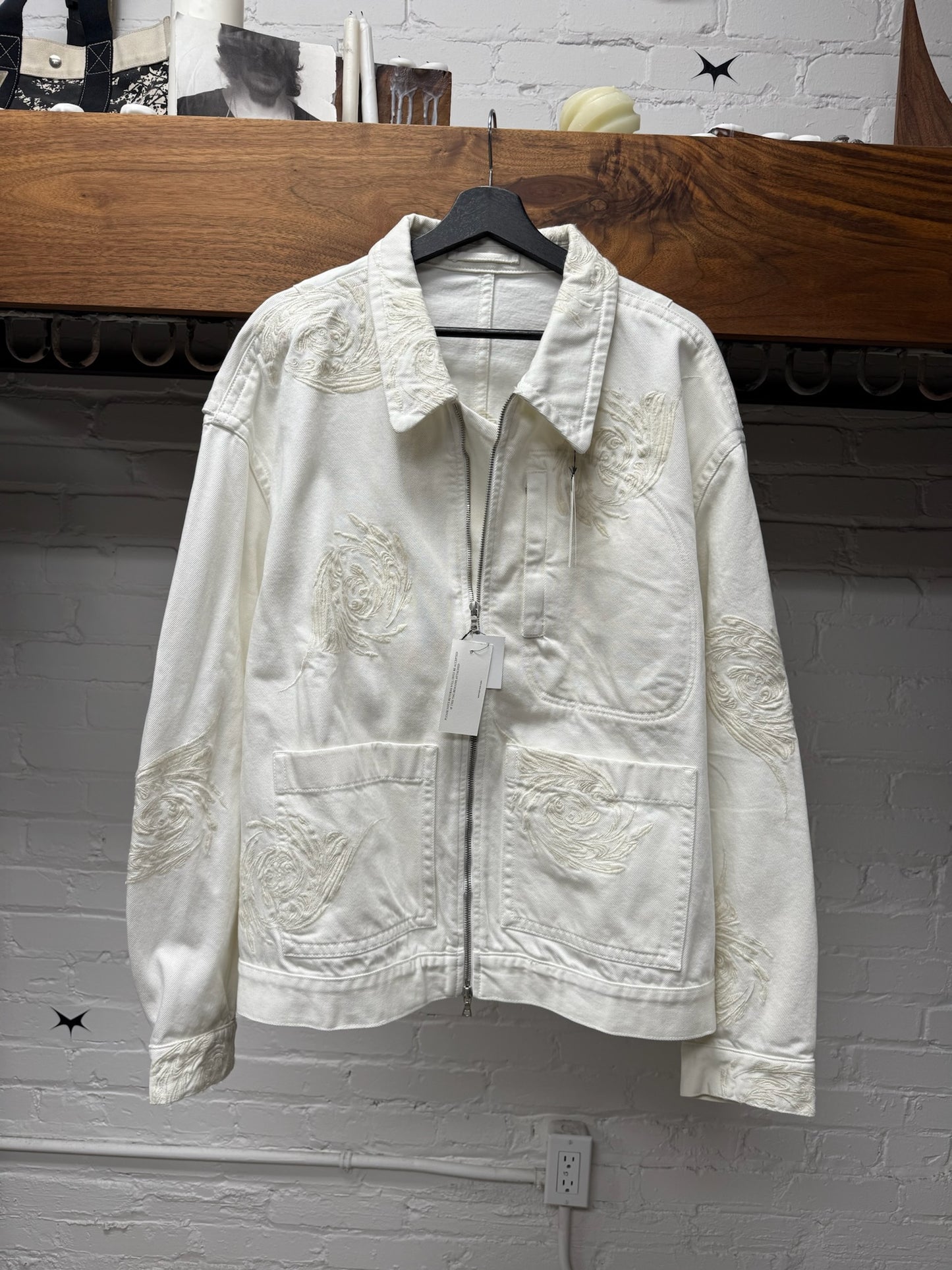 Dries Van Noten ‘Veper’ Embroidered White Denim Jacket