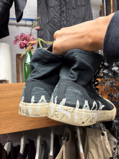 Balenciaga ‘Paris’ Graffiti Distressed Black Canvas High Top Sneakers