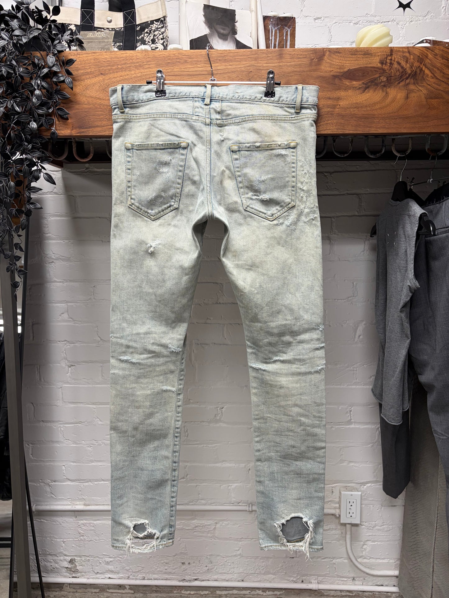 2014 Saint Laurent D02 Light Wash ‘Crash Denim’ with Repaired Blowouts