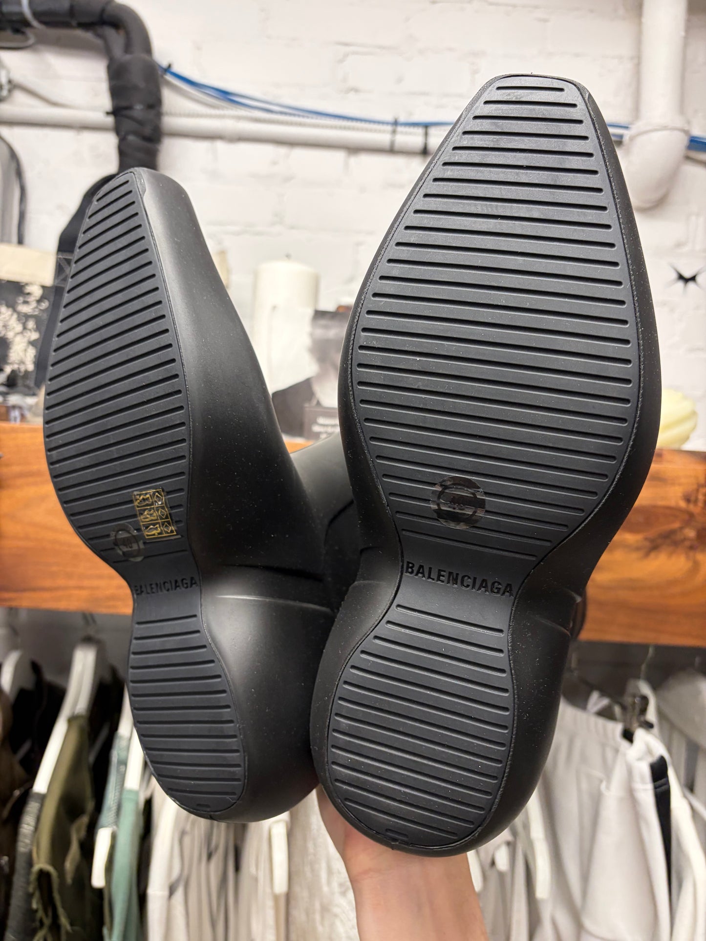 Balenciaga ‘Excavator’ Pointed Toe Black Rubber Boots