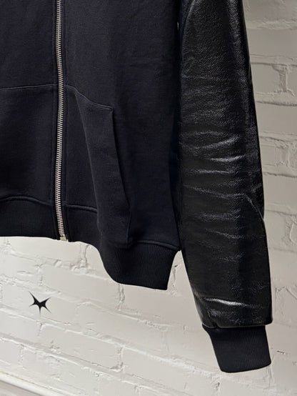 2014 Saint Laurent by Hedi Slimane Leather Sleeve Sweatshirt Bomber
