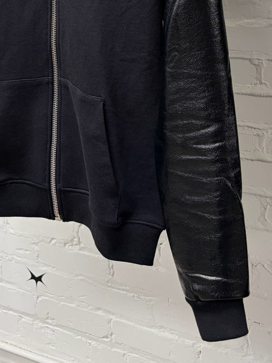 2014 Saint Laurent by Hedi Slimane Waxed Vinyl Sleeve Sweatshirt Bomber